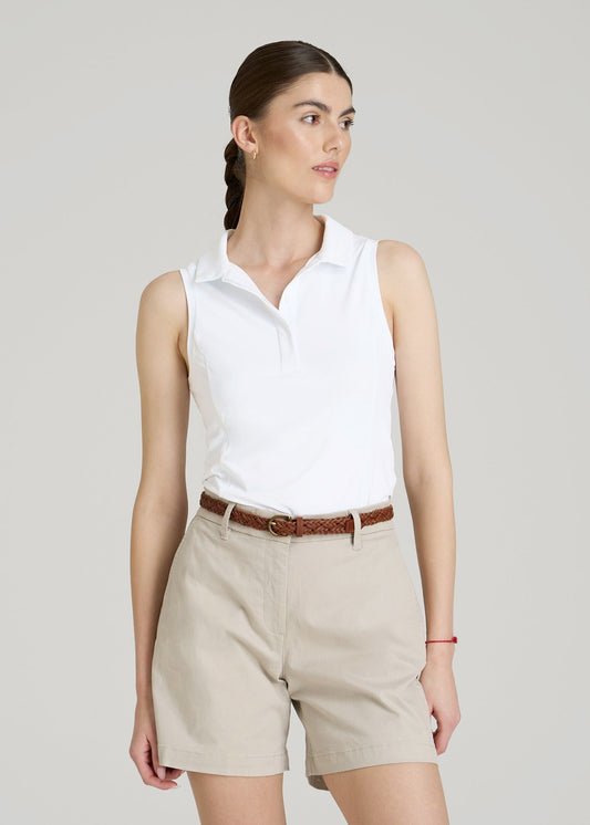 Active Sleeveless Polo Shirt for Tall Women in White