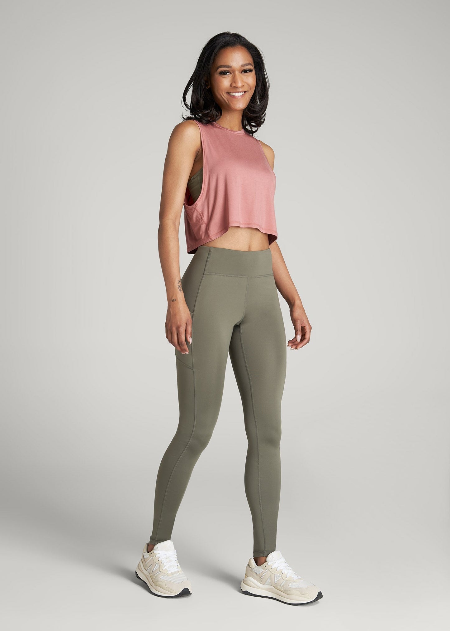 Athletic Cropped Muscle Tank Top for Tall Women in Clay Sunrise