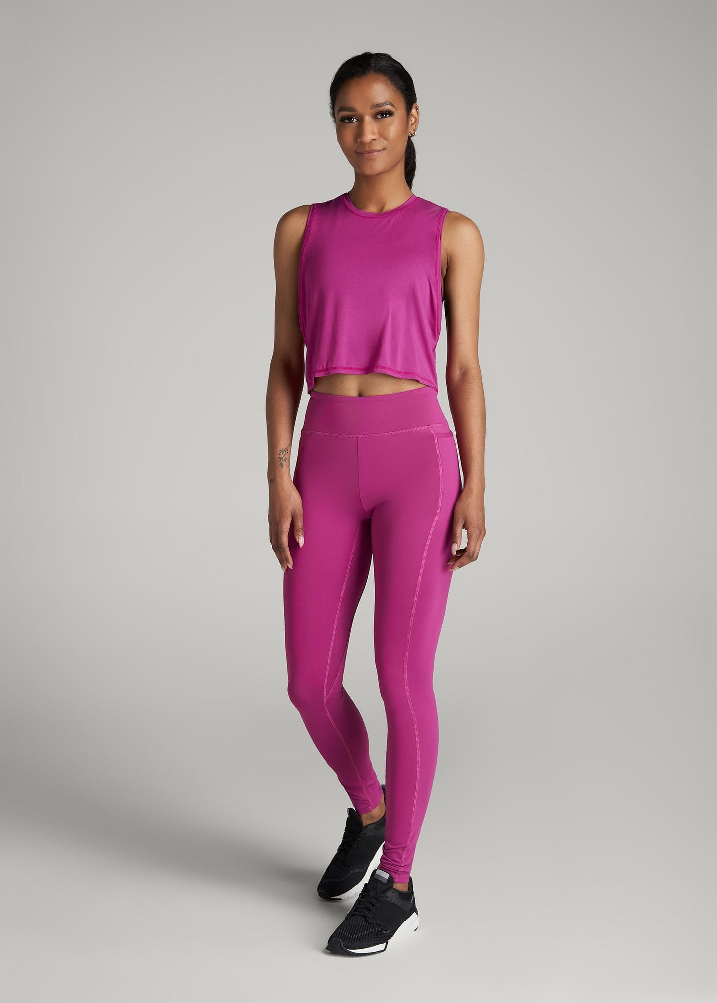 Athletic Cropped Muscle Tank Top for Tall Women in Pink Orchid
