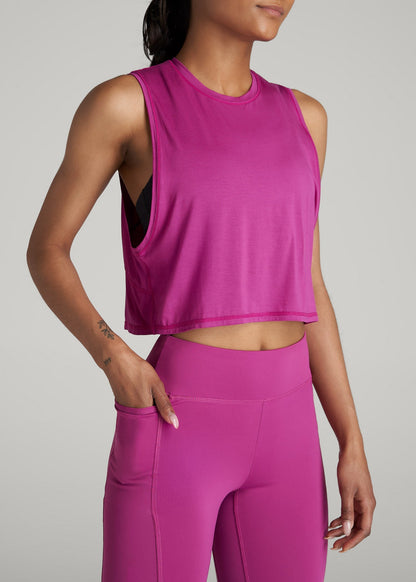 Athletic Cropped Muscle Tank Top for Tall Women in Pink Orchid