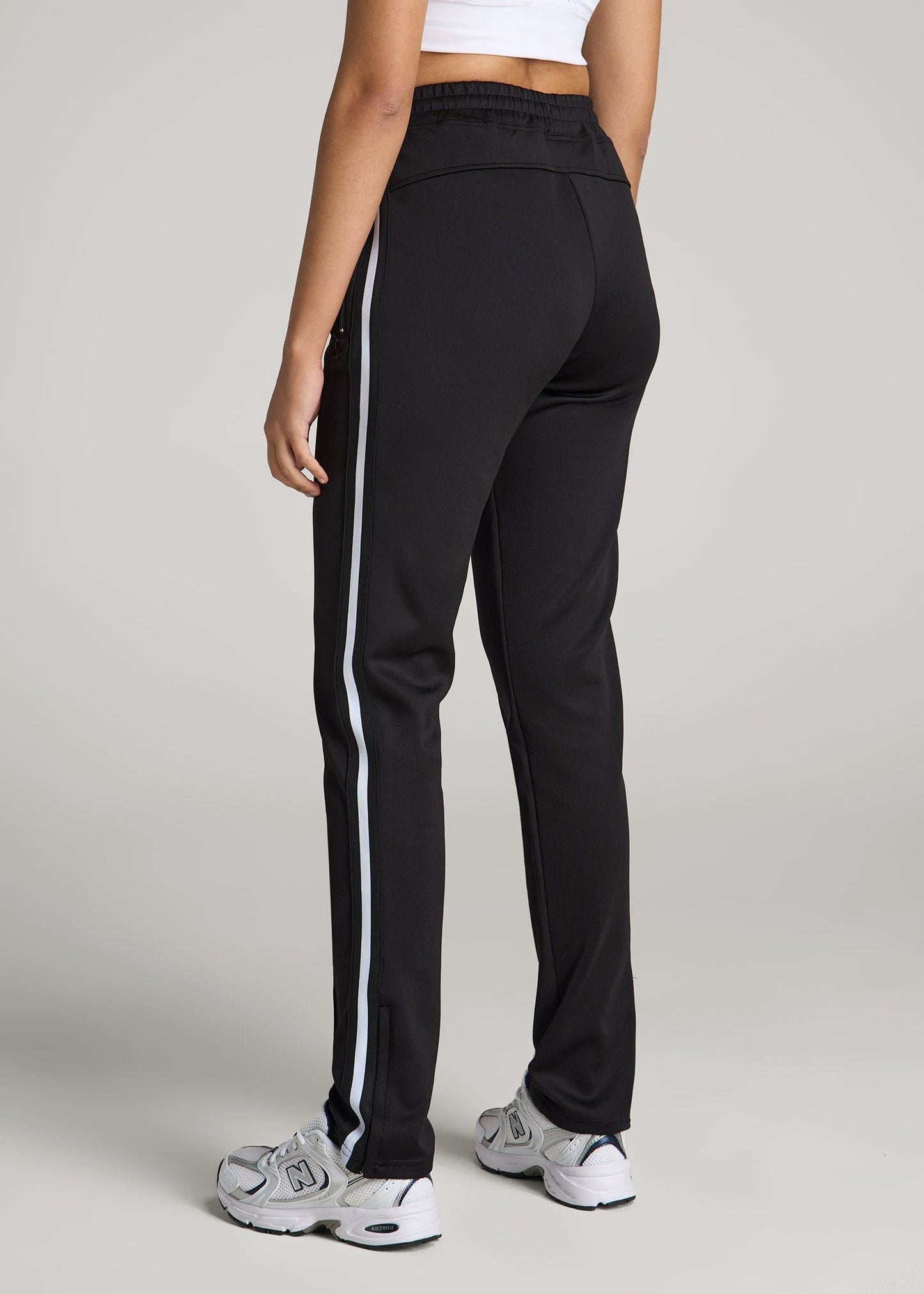 Athletic Stripe Pants for Tall Women in Black & White