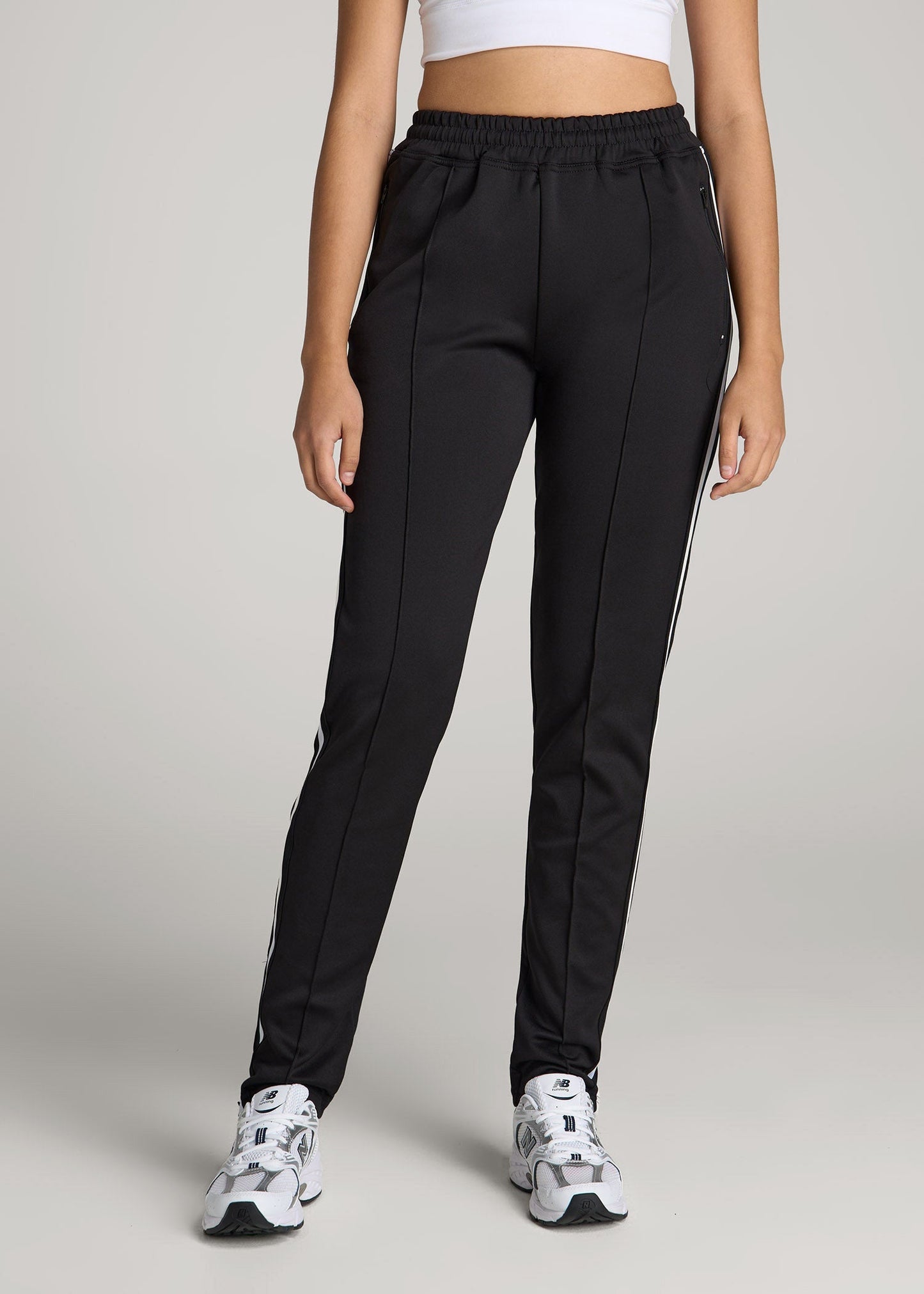 Athletic Stripe Pants for Tall Women in Black & White