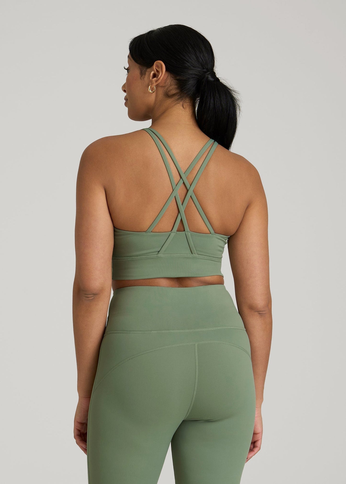 Balance Crisscross Sports Bra for Tall Women in Dark Seagrass
