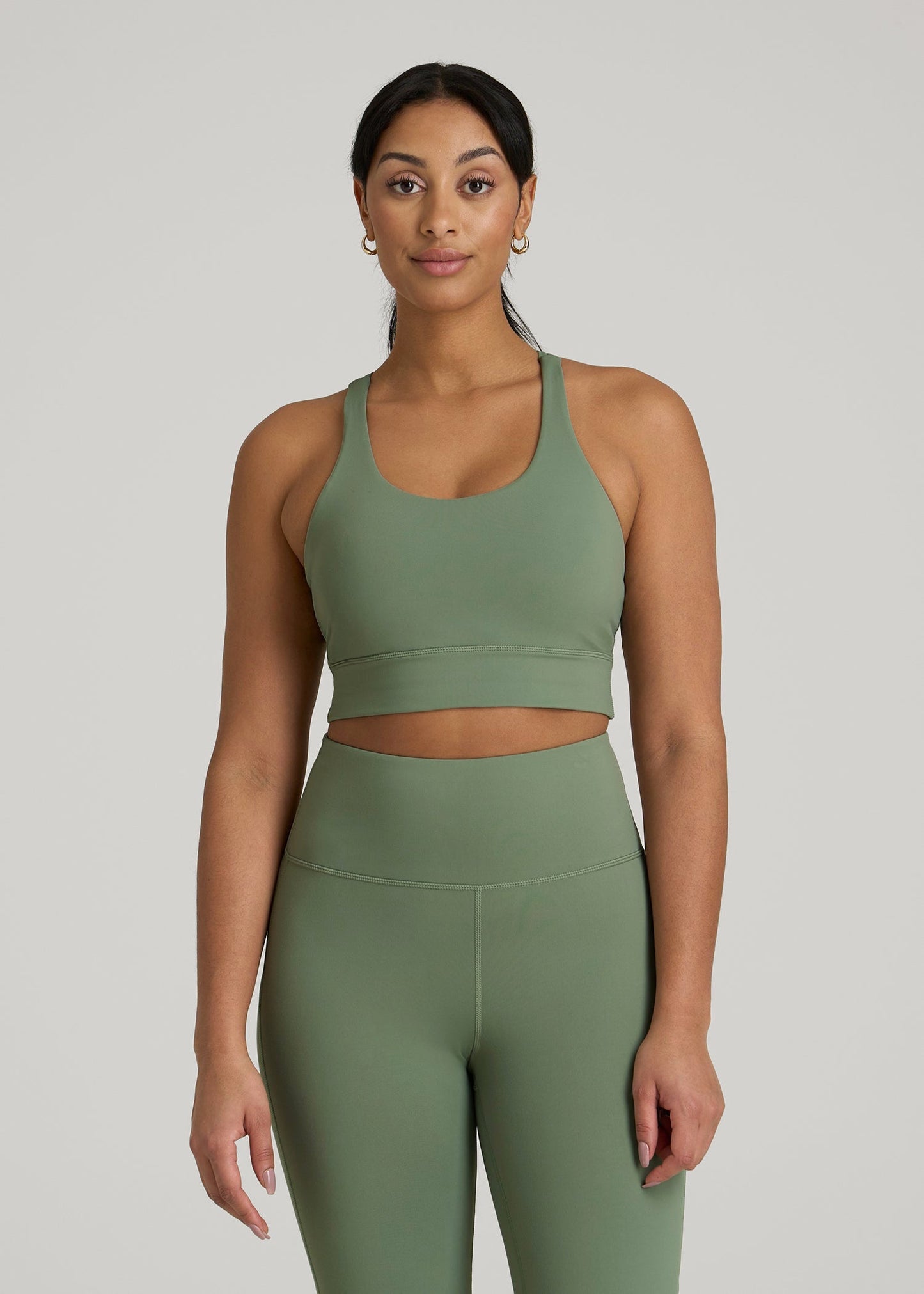 Balance Crisscross Sports Bra for Tall Women in Dark Seagrass