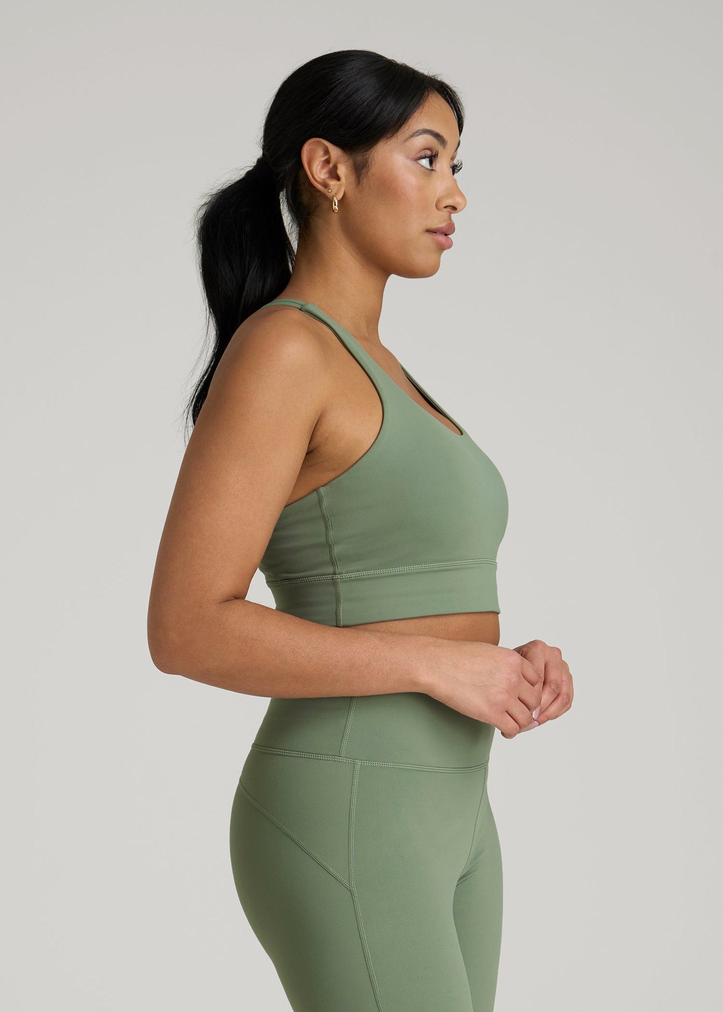 Balance Crisscross Sports Bra for Tall Women in Dark Seagrass
