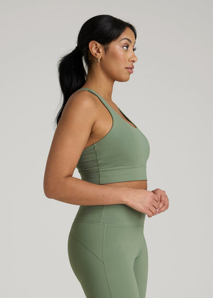 Balance Crisscross Sports Bra for Tall Women in Dark Seagrass