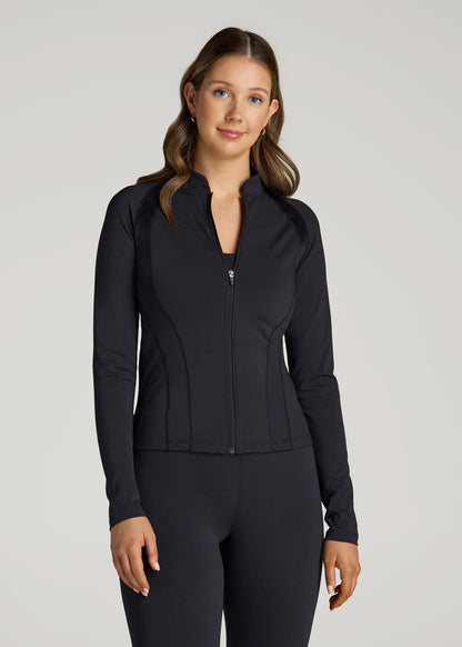 Balance Zip-Up Jacket with Stand-Up Collar for Tall Women in Black