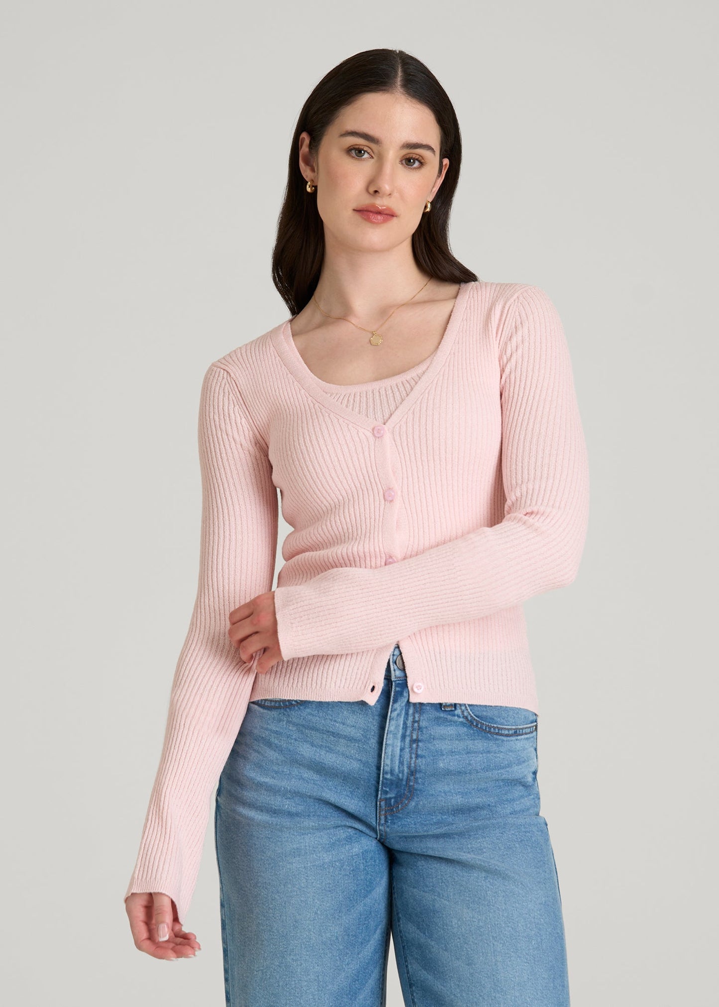 Boucle Knit Cardigan for Tall Women in Barely Pink