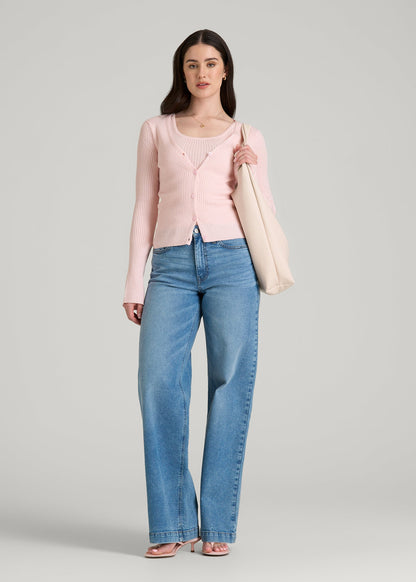 Boucle Knit Cardigan for Tall Women in Barely Pink