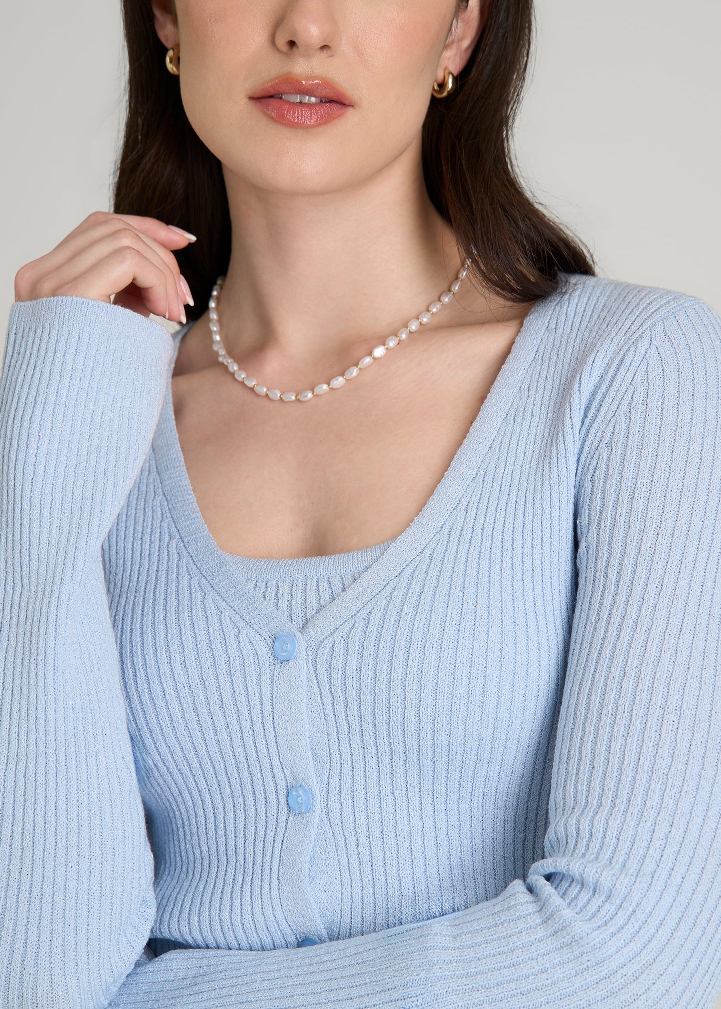 Boucle Knit Cardigan for Tall Women in Ice Blue