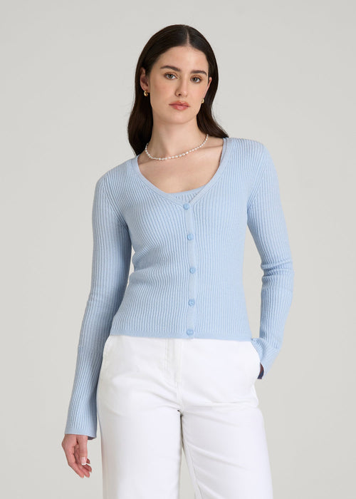 Boucle Knit Cardigan for Tall Women in Ice Blue