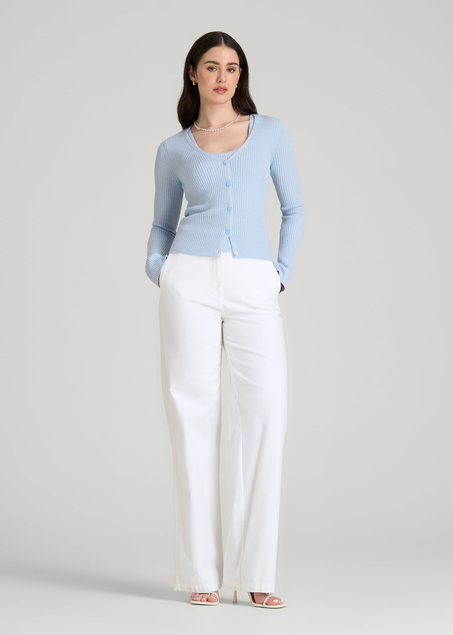 Boucle Knit Cardigan for Tall Women in Ice Blue