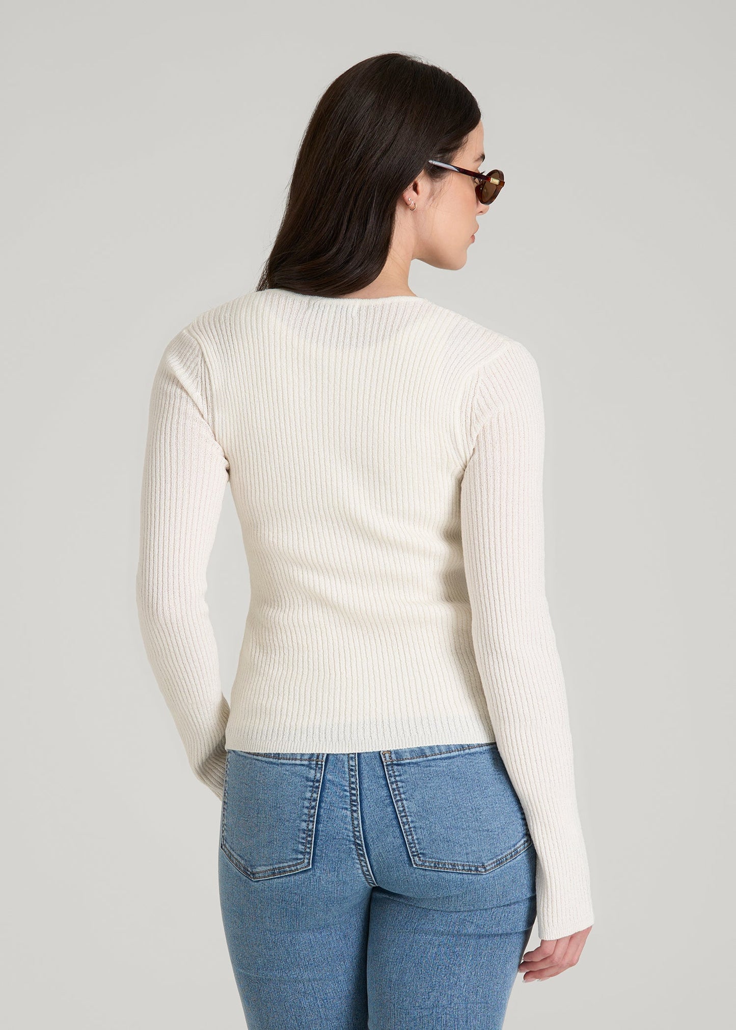 Boucle Knit Cardigan for Tall Women in Star White