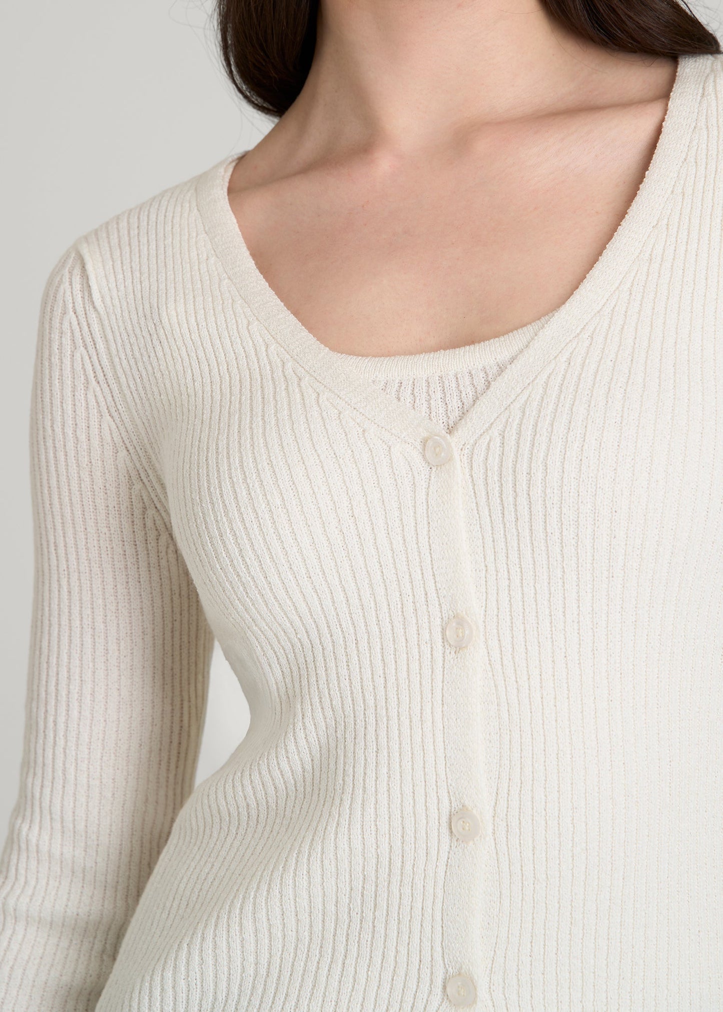 Boucle Knit Cardigan for Tall Women in Star White