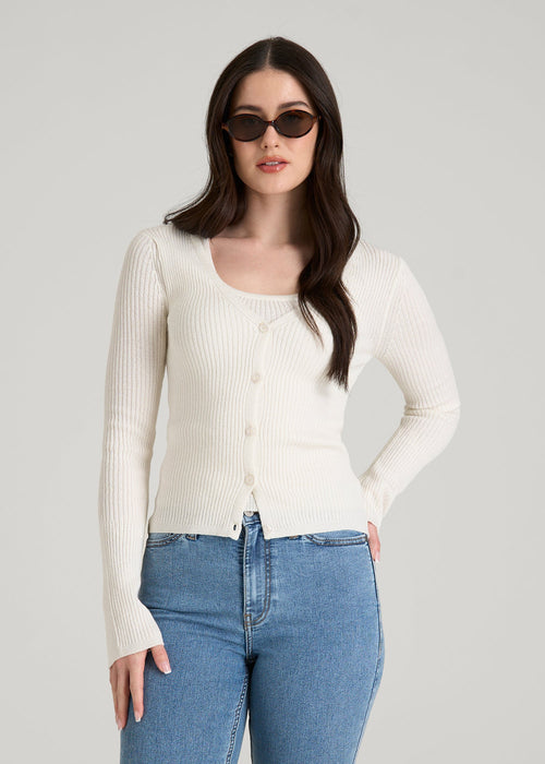 Boucle Knit Cardigan for Tall Women in Star White
