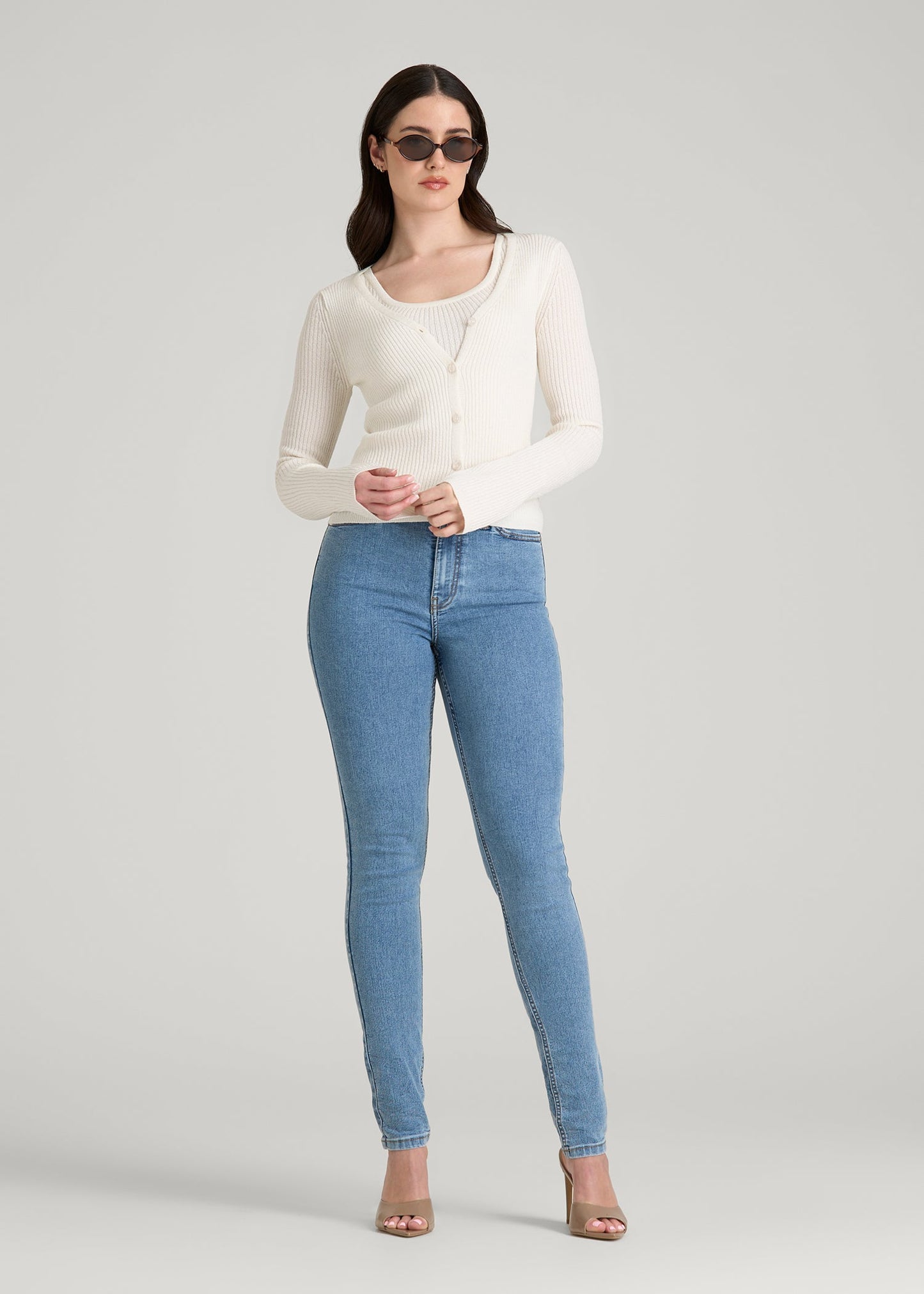 Boucle Knit Cardigan for Tall Women in Star White