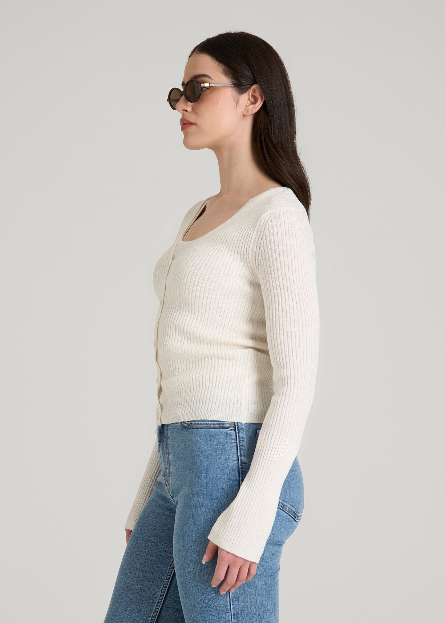 Boucle Knit Cardigan for Tall Women in Star White