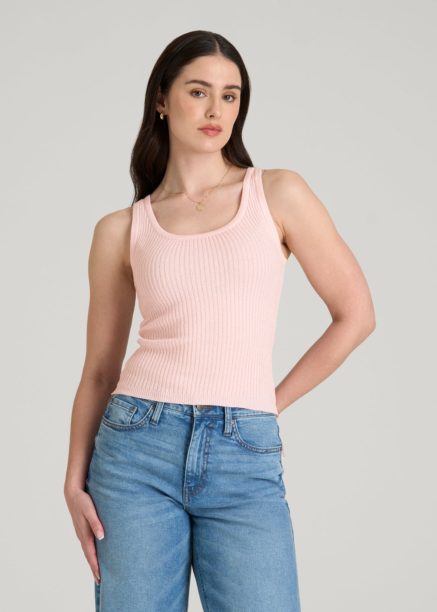 Boucle Knit Tank for Tall Women in Barely Pink