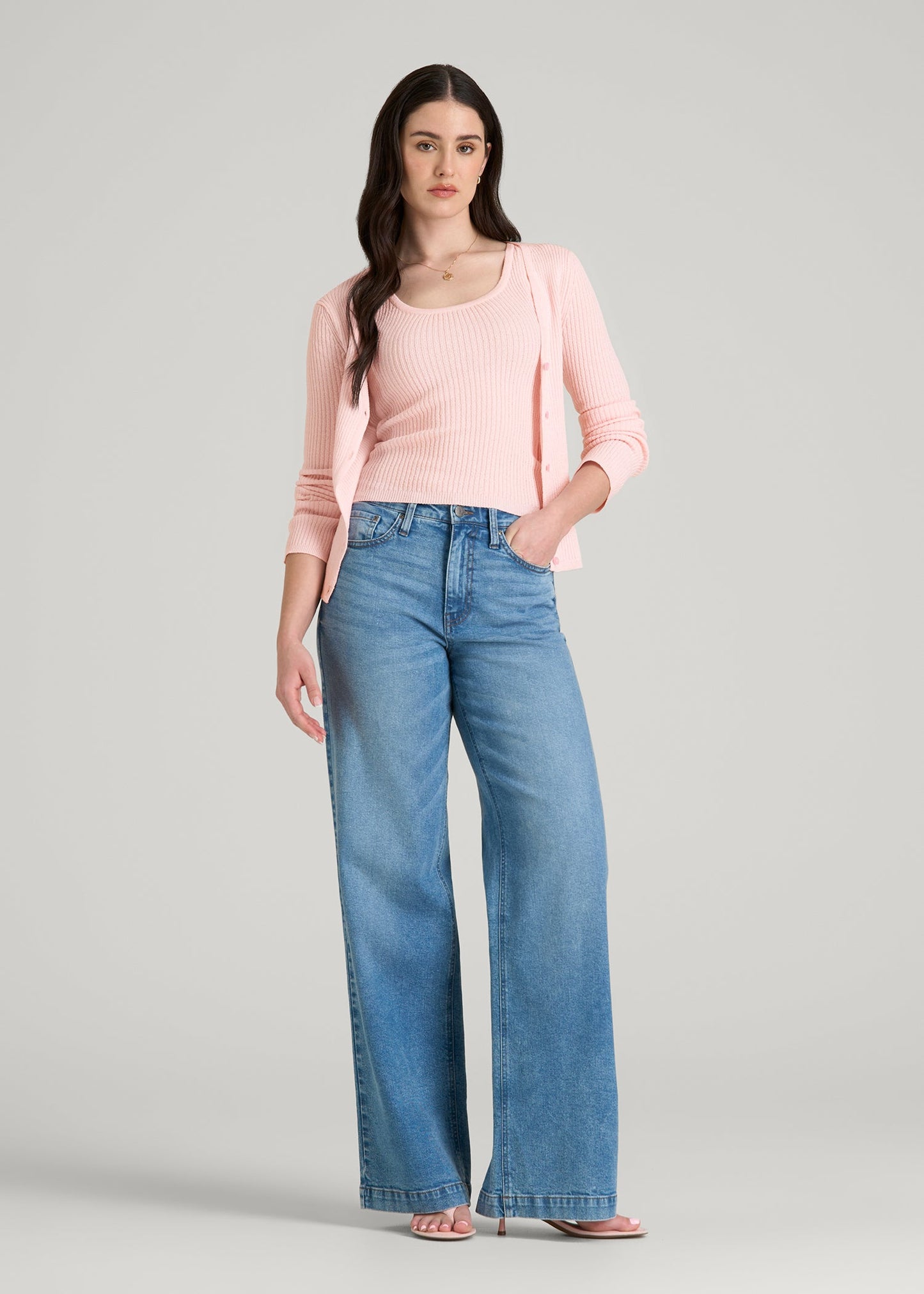 Boucle Knit Tank for Tall Women in Barely Pink