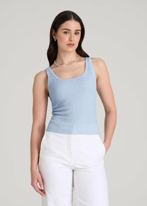 Boucle Knit Tank for Tall Women in Ice Blue