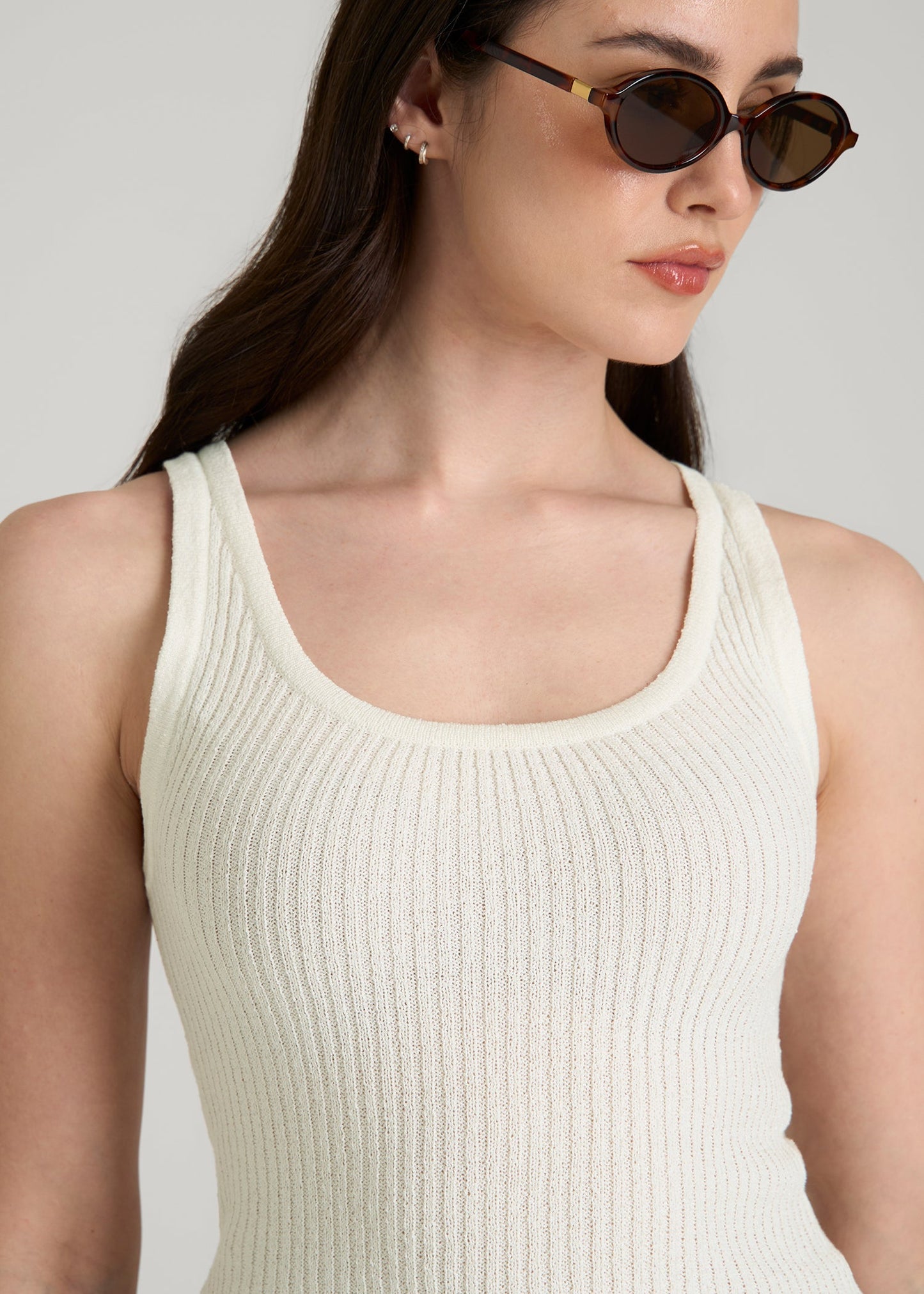 Boucle Knit Tank for Tall Women in Star White