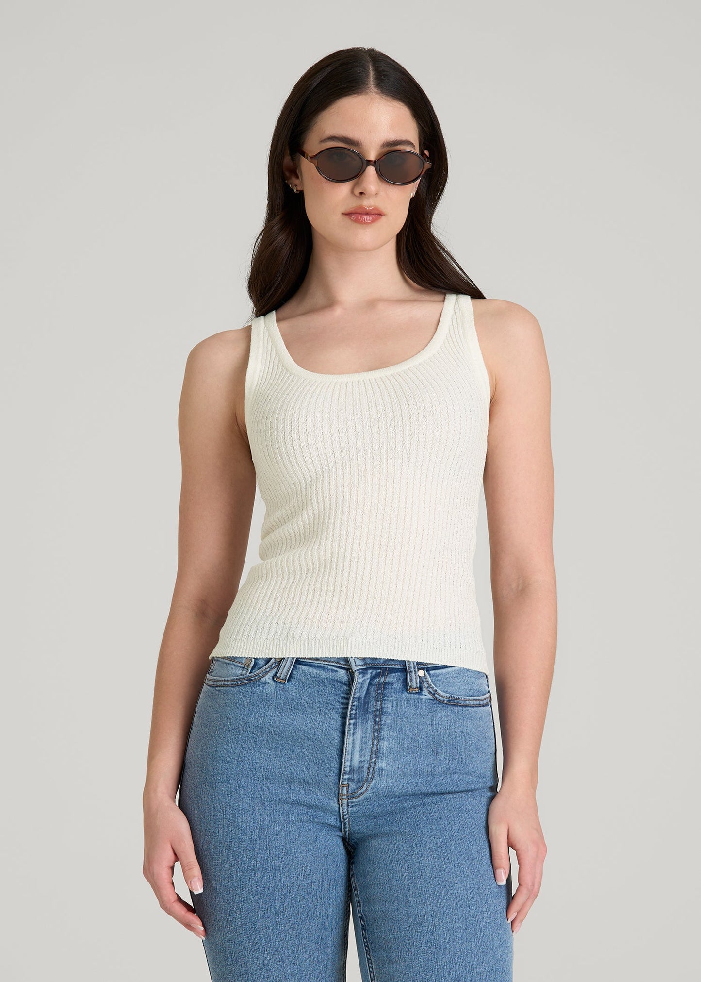 Boucle Knit Tank for Tall Women in Star White
