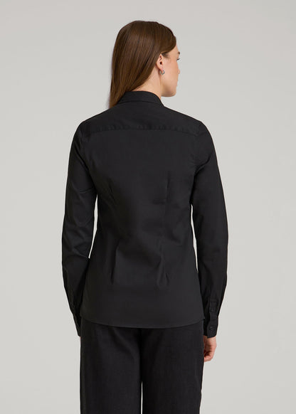 Button-Up Dress Shirt for Tall Women in Black