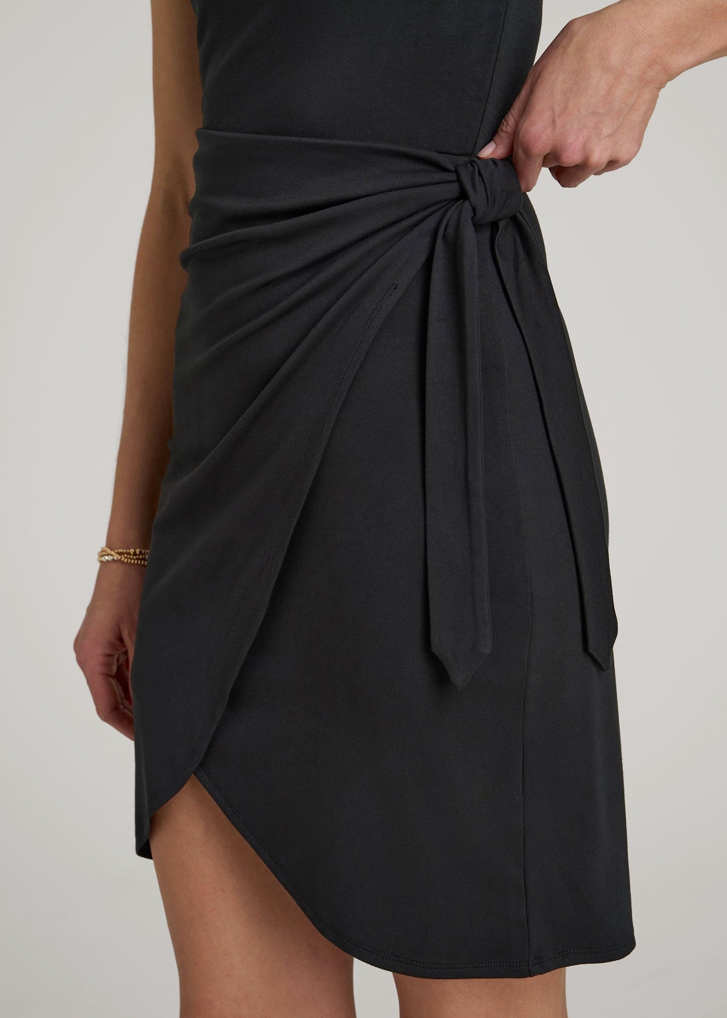 Cap Sleeve Wrap Mini Dress for Tall Women in Black