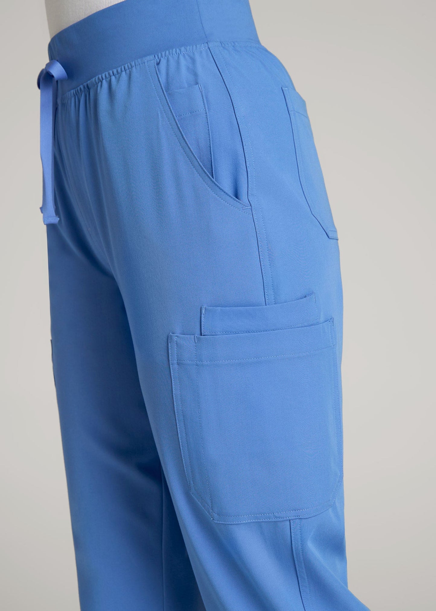 Cargo Scrub Pants for Tall Women in Deep Sky Blue