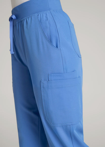 Cargo Scrub Pants for Tall Women in Deep Sky Blue