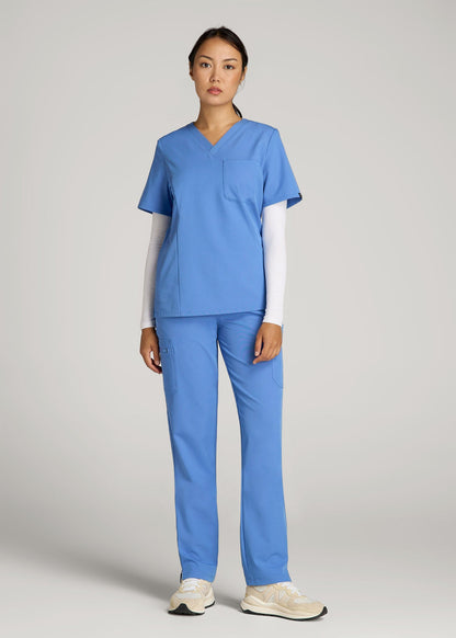 Cargo Scrub Pants for Tall Women in Deep Sky Blue