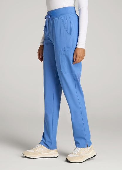 Cargo Scrub Pants for Tall Women in Deep Sky Blue