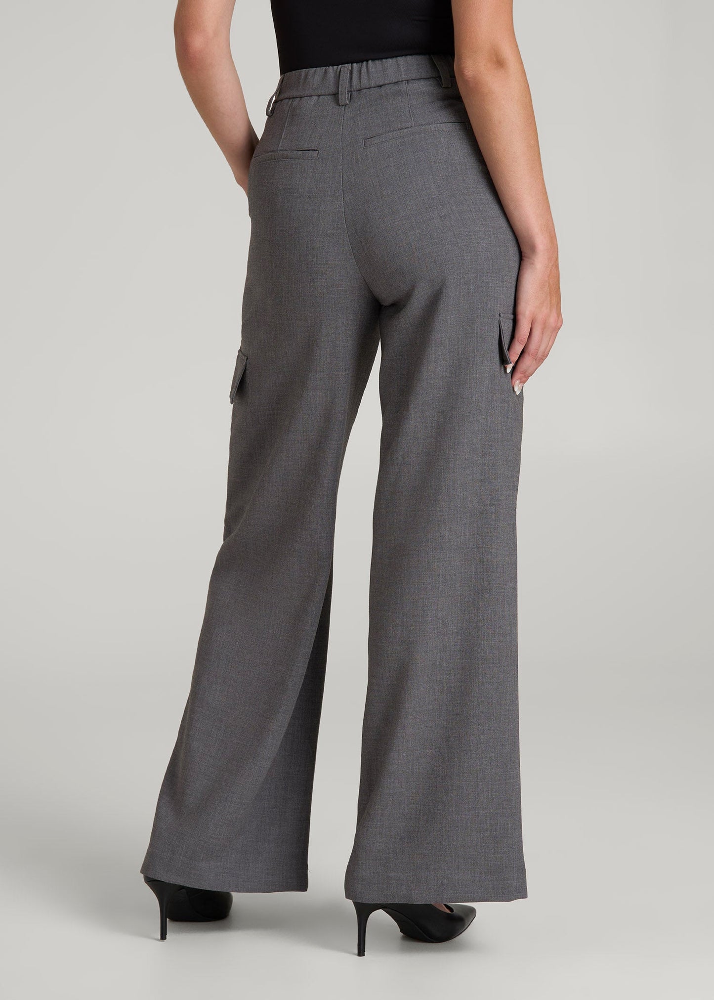 Cargo Wide Leg Dress Pants for Tall Women in Graphic Charcoal