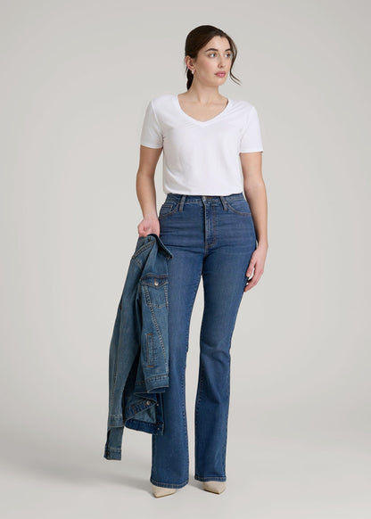 Chloe High Rise Flare Jeans for Tall Women in Stellar Blue Wash