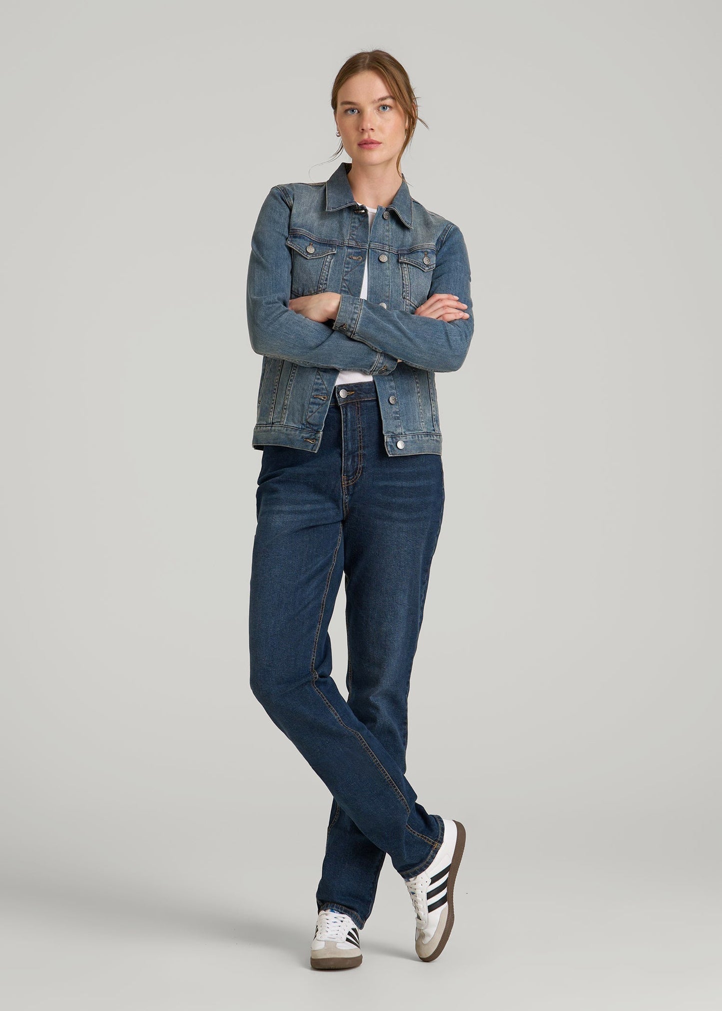 Denim Jacket for Tall Women in Vintage Medium Blue