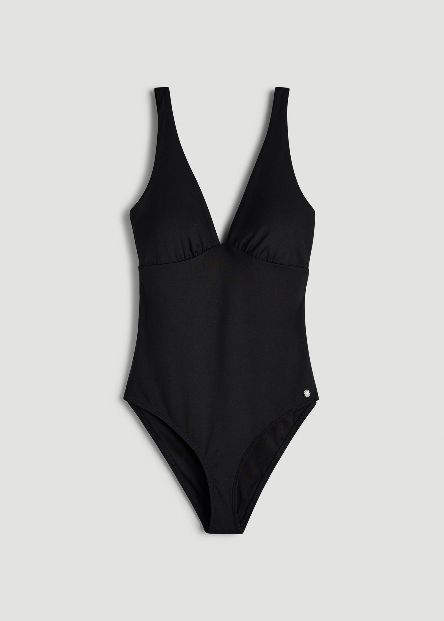 Classic V-Neck One Piece Swimsuit for Tall Women in Deep Black