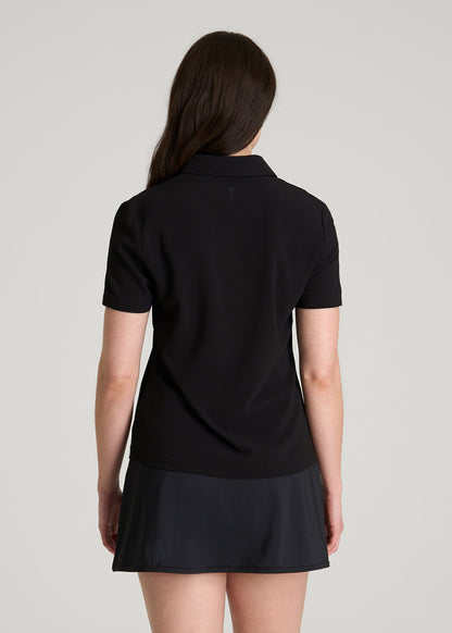 Coastal perforated short sleeve golf polo for Tall Women in Black