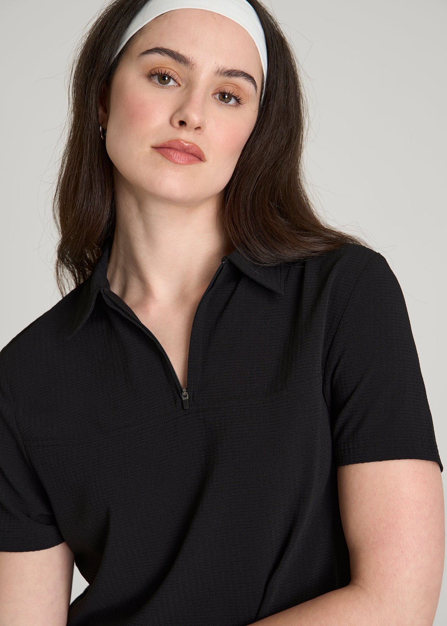 Coastal perforated short sleeve golf polo for Tall Women in Black