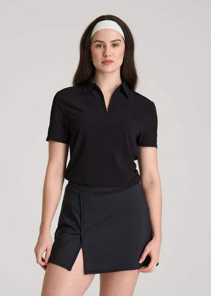 Coastal perforated short sleeve golf polo for Tall Women in Black