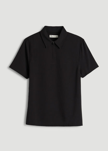 Coastal perforated short sleeve golf polo for Tall Women in Black