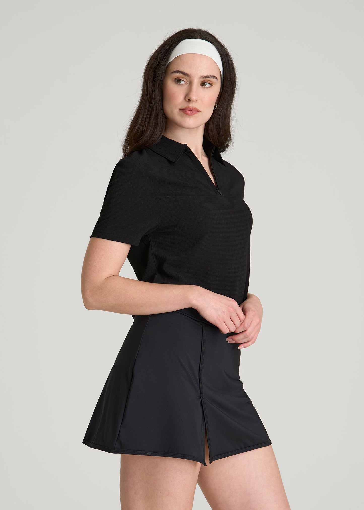 Coastal perforated short sleeve golf polo for Tall Women in Black