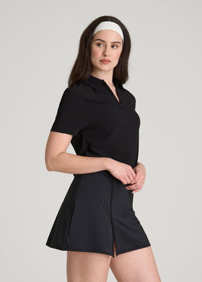 Coastal perforated short sleeve golf polo for Tall Women in Black