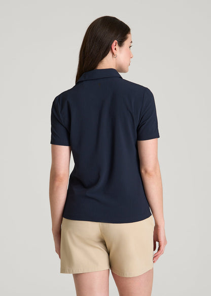 Coastal perforated short sleeve golf polo for Tall Women in Navy