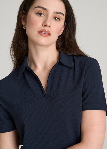 Coastal perforated short sleeve golf polo for Tall Women in Navy