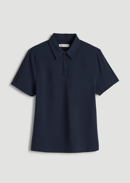 Coastal perforated short sleeve golf polo for Tall Women in Navy