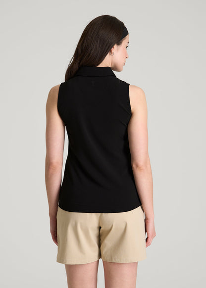 Coastal Perforated Sleeveless Polo for Tall Women in Black
