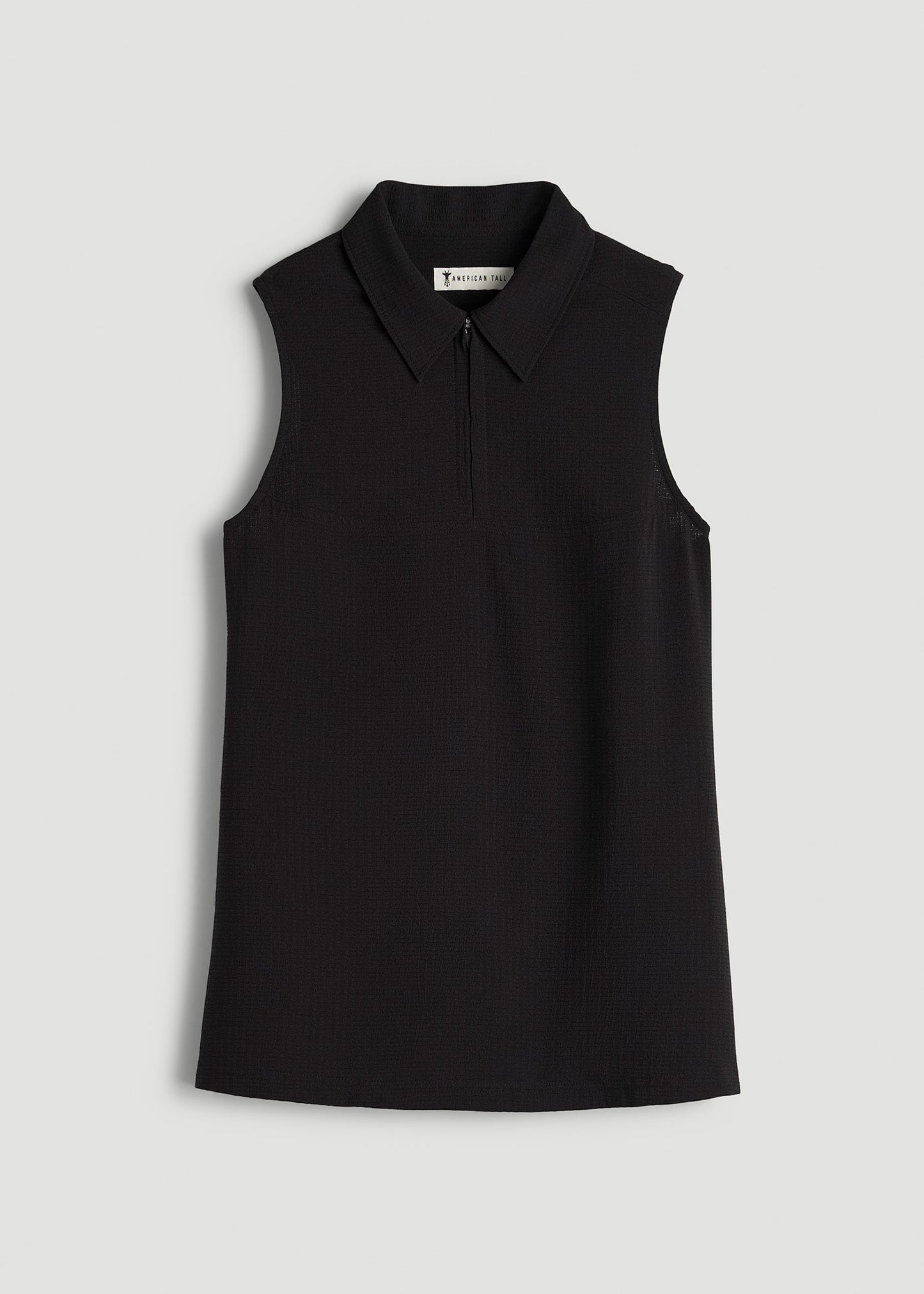 Coastal Perforated Sleeveless Polo for Tall Women in Black
