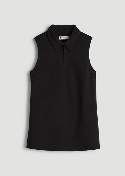 Coastal Perforated Sleeveless Polo for Tall Women in Black