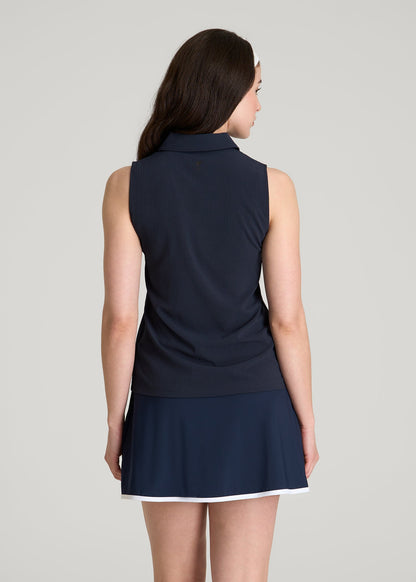 Coastal Perforated Sleeveless Polo for Tall Women in Navy