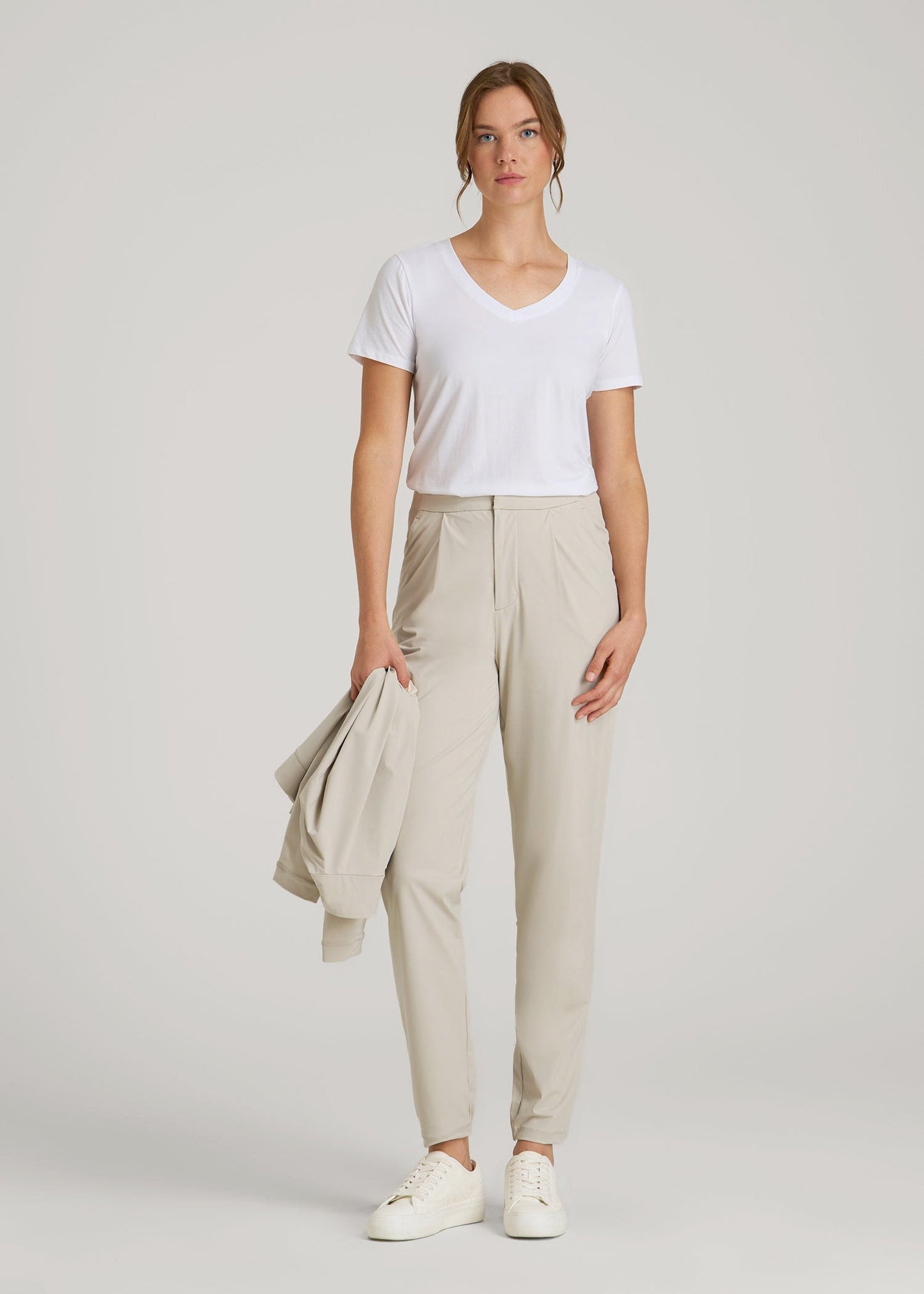 Commuter Pleated Jogger Pant for Tall Women in Stone